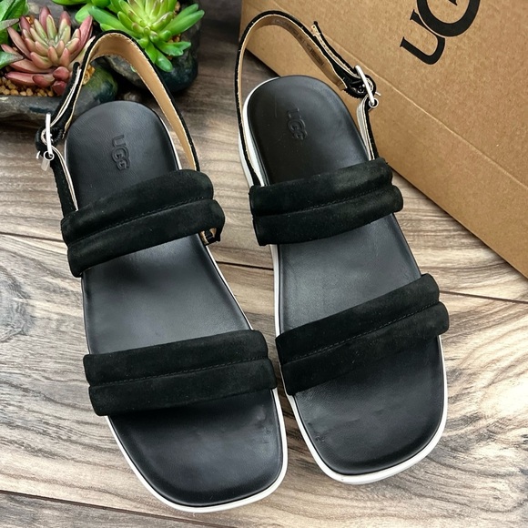 NIB UGG Lynnden Slingback Strappy Platform Sandal Black Suede 9 40 - Picture 2 of 12